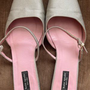 Kate Spade Silver Silk Sandals Flats Slippers Mules Slide-On Shoes Size 6.5B